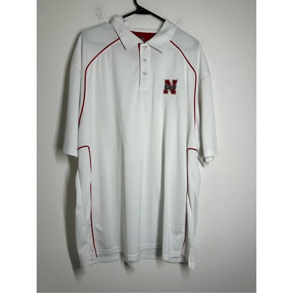Russel Shirt Men's Large Red White Athletic Polo Size XXL N Huskers See Desc